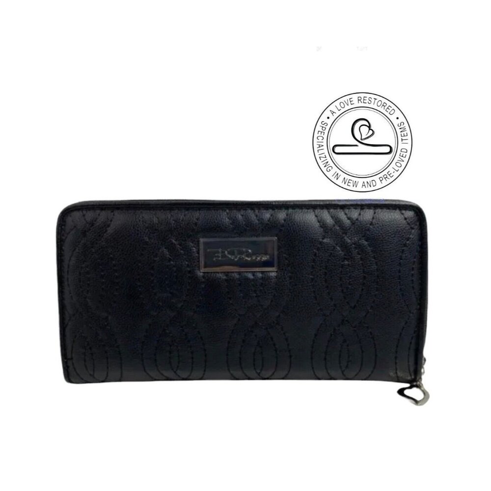 Continental Style Vegan Leather Wallet With Quilted Chain Stitching Black